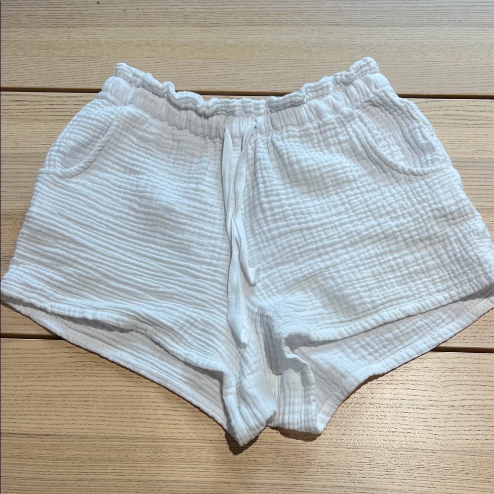 High Waist White Textured Women's Shorts